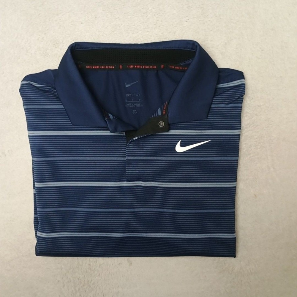 Nike Tiger Woods Polo Mens S Blue ADV Dri-FIT Golf Striped Performance DR5318